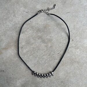 Black Leather and Silver Skull Pendant Necklace